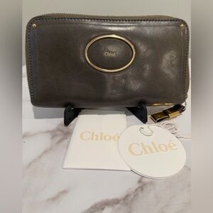 Women's Zip-Around Leather Wallet - Dark Gray